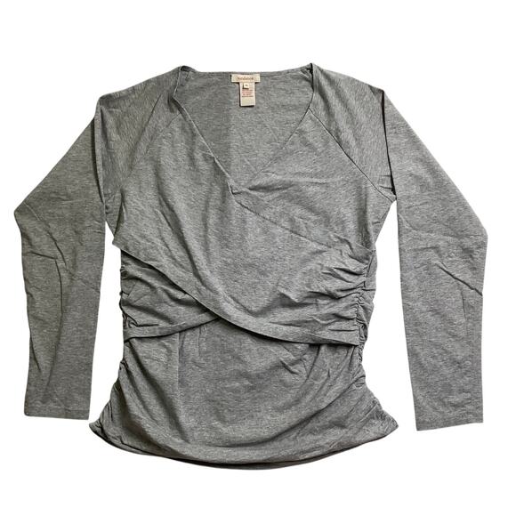 Sundance Maternity/Postpartum faux wrap ruched sided shirt gray size XL - Picture 2 of 8